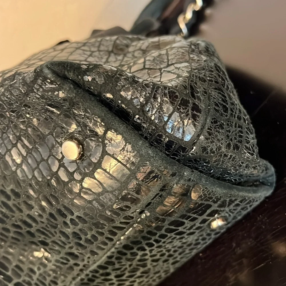 Kate Spade Y2K Black Patent Leather Croc Pattern Shoulder Bag Satchel Tote EUC